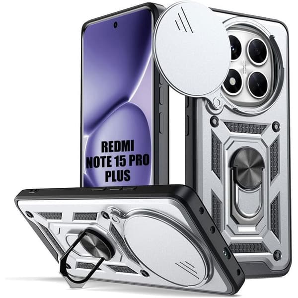 Skyddsfodral för Xiaomi Redmi Note 15 Pro Plus 5G - Stöttålig med Ring och Kameraskydd - Silverfärgad Silver