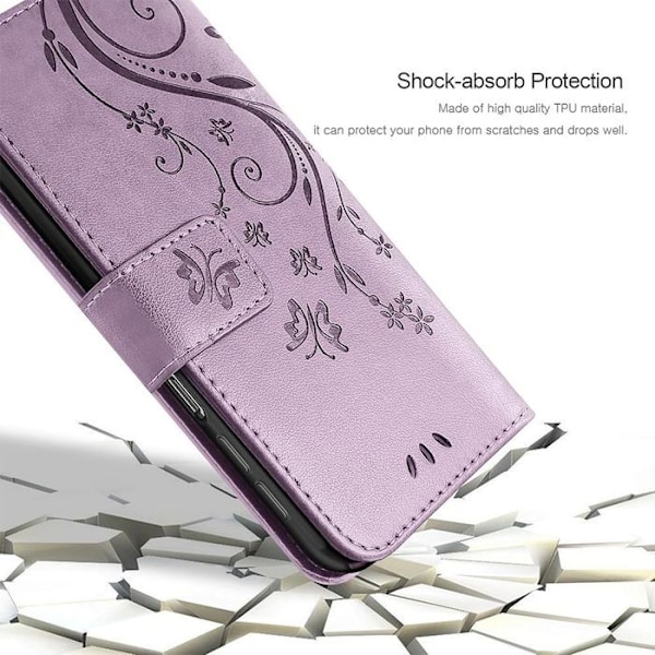 Coque för Xiaomi Redmi Note 14 Pro 5G (inte för 4G) Skrapskydd PU-läder Blommönster Fjäril - Lila Lila