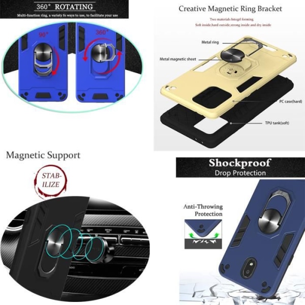 För Xiaomi Redmi Note 9-fodral (6,53"), med 360° stativ magnetisk bilhållare Stötsäker Ring Armor-fodral Redmi Note 9 - Marinblå