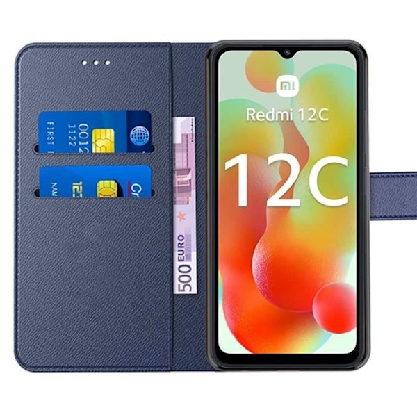 Full Body Case til Xiaomi Redmi 12C-11A beskyttelse med PU læder bordstativ - marineblå marinblå