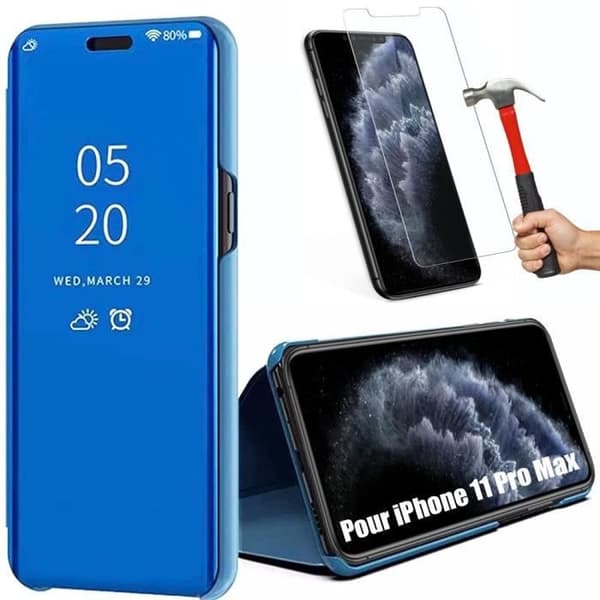 Skyddshölje - E.F.CONNECTION - för iPhone 11 Pro Max - Hård - Genomskinlig Spegel - Blå Blå