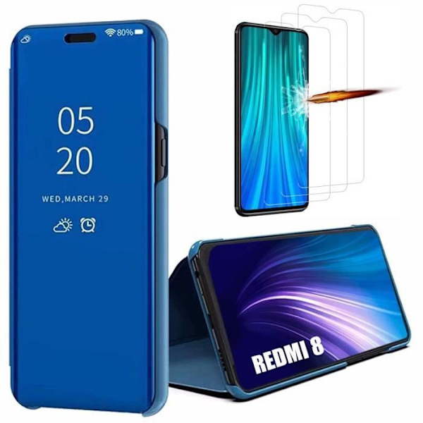 Etui til Redmi 8 (6,21") med hærdet glasspejleffekt Tanlucent vindue Højtydende forstærket beskyttelse Blå blå