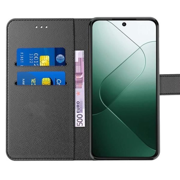 Coque för Xiaomi 14 - Svart - PU-läder - Stötskydd - Fällbart ställ - Kortfack Svart