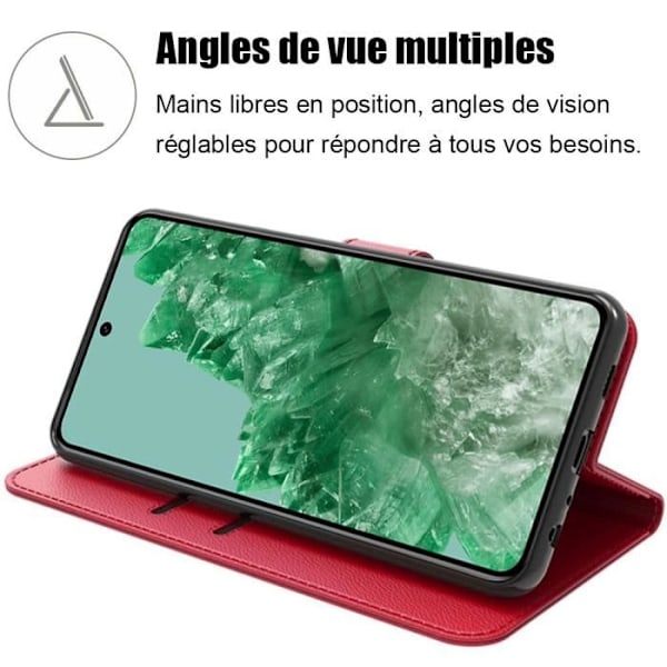 Fodral för Google Pixel 8 Pro, stötsäkert anti-skrapa plånboksfodral PU-läder, rött