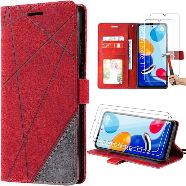 Skyddsfodral för Xiaomi Redmi Note 11 - E.F.Connection - Röd - PU-läder - Flexibel - Vintage Röd