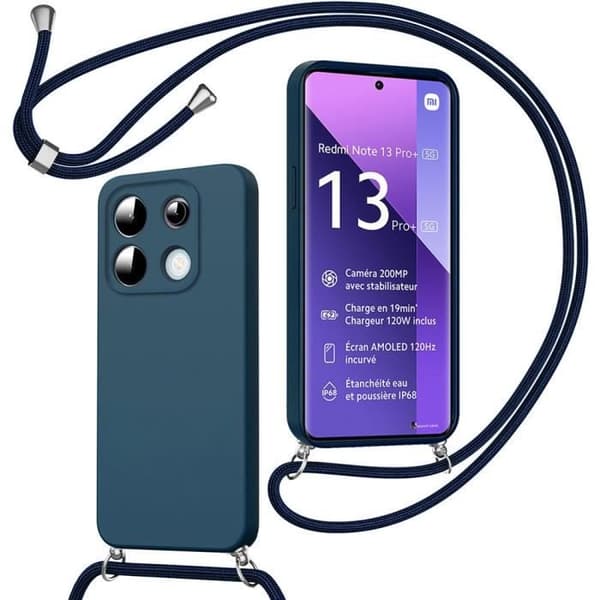 Skydd för Xiaomi Redmi Note 13 Pro+ 5G - E.F.CONNECTION - Stötsäker Silikon - Justerbar Snodd - Mörkblå - Mjuk marinblå