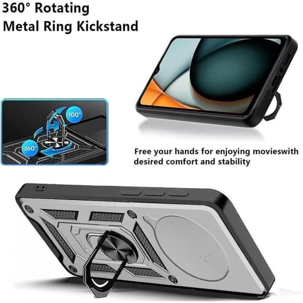 Skyddsfodral för Xiaomi Redmi A3 - Silver - Stöttålig - PC + TPU - Kamera skydd - Rotera stöd Silver