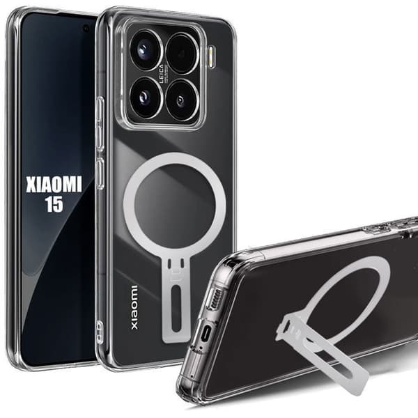 Skyddsskal för Xiaomi 15 - Transparent Silikon - Stötsäker - Magnetiskt Stöd Transparent