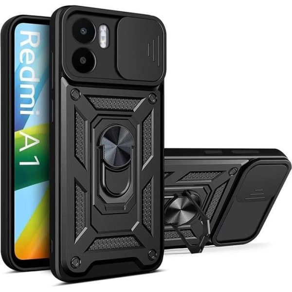 Skyddsskal - E.F.CONNECTION - för Xiaomi Redmi A1/Redmi A2 - Rotating metallstöd - Svart Svart