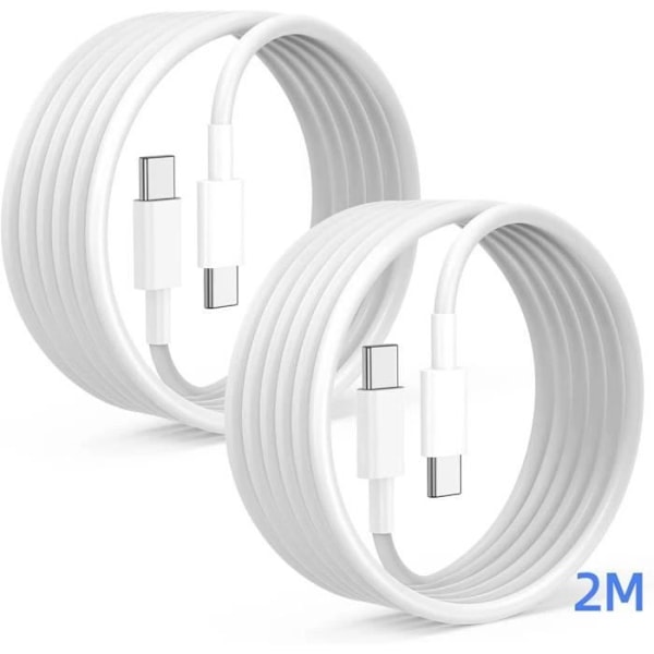2x USB-C till USB-C snabbladdningskabel 6A 65W för Samsung Galaxy A16 A36 A15 A14 A25 A35 A55 A54 A05s - Vit 2M Vit