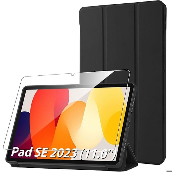 Coque + Härdat Glas för Xiaomi Redmi Pad SE 11 Tum, Stöttålig Skydd Ställ För Vänteläget - Svart Svart