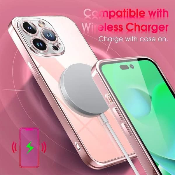Skyddsskal - Rosa - för iPhone 14 Pro Max - Mjuk TPU - Kromat ram - 2 härdade glas Rosa