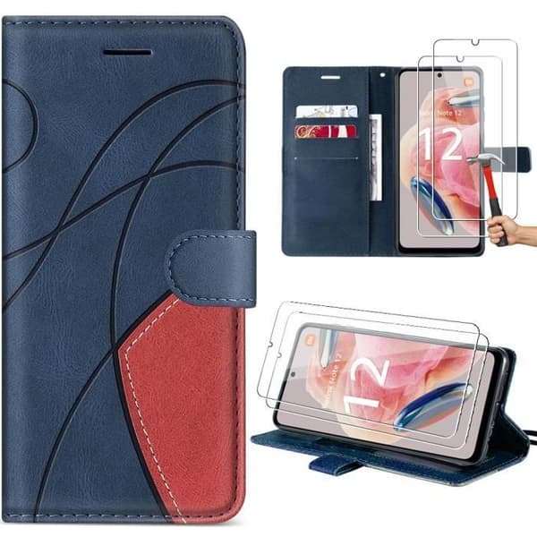 Coque - Xiaomi - Redmi Note 12 4G - PU-läder - Kortfodral - Ställning marinblå