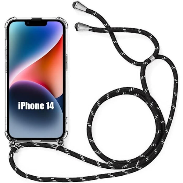 Cover til iPhone 14 (6.1") Forstærket stødsikker TPU med sort ledningshalskæde Svart