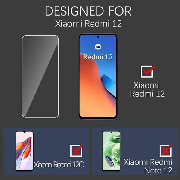 Härdat glas för Xiaomi Redmi 12 5G-4G - 4 delar - Tunt stötsäkert transparent skyddsglas (ej för Redmi Note 12) Transparent