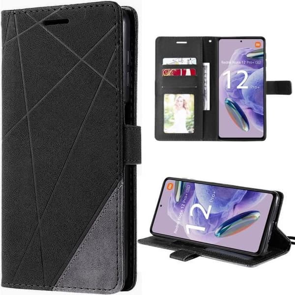 Coque - E.F.CONNECTION - För Xiaomi Redmi Note 12 Pro+ - Svart - Stötsäker - Mjuk - Fällbart lock Svart