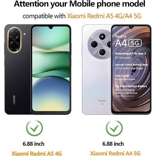 2 Tempereret Glas til Xiaomi Redmi A5 4G, Anti-Ridse Skærmbeskyttelse 9H Stødresistent Transparent Transparent