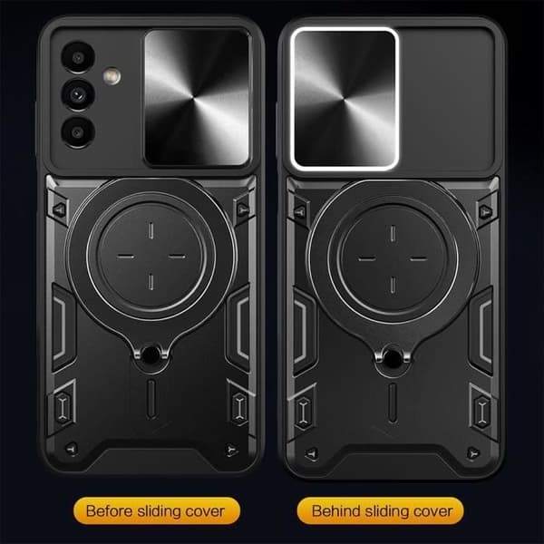 Coque - E.F.CONNECTION - För Xiaomi Redmi 14C - Skydd med skjutfunktion - Stödring - 2 Härdat glas Svart
