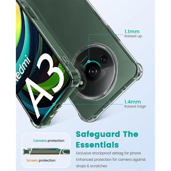 Mobilskal för Xiaomi Redmi A3 - E.F.CONNECTION - Silikon TPU - Stöttålig - Transparent - 2 Härdat Glas Transparent