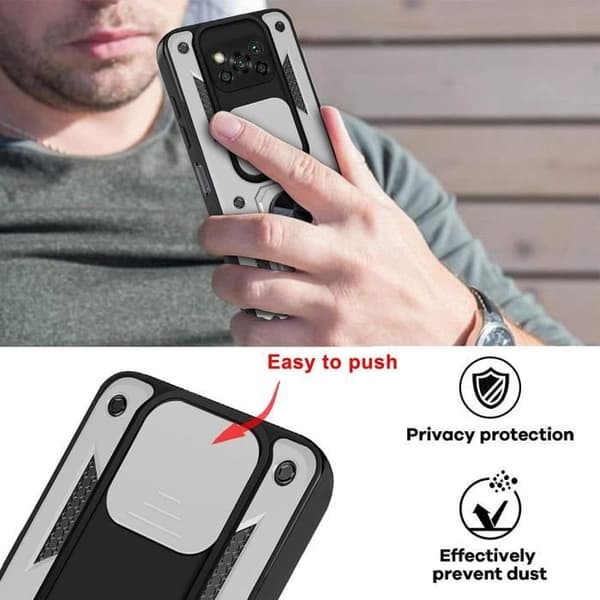 Coque och Tempererade Glas - E.F.CONNECTION - För Xiaomi Redmi Note 9 - Silverfärgad - Militärskydd - Hård Bumper Silver