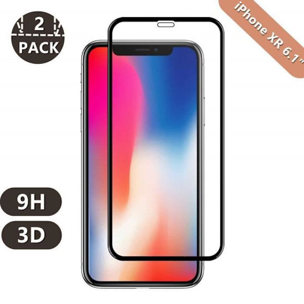 Härdat glas - iPhone XR - 2Pack - Svart - 3D Full täckning - 9H hårdhet Svart