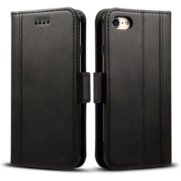 Coque Rabat - E.F.CONNECTION - til iPhone 7 Plus - 360° Beskyttelse - Kort Plads - Sort Svart