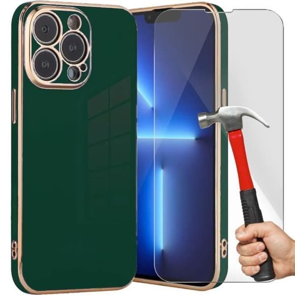 Skyddshölje - E.F.CONNECTION - för iPhone 13 Pro - Flexibel - Mörkgrön - Guldkanter Midnattsgrönt