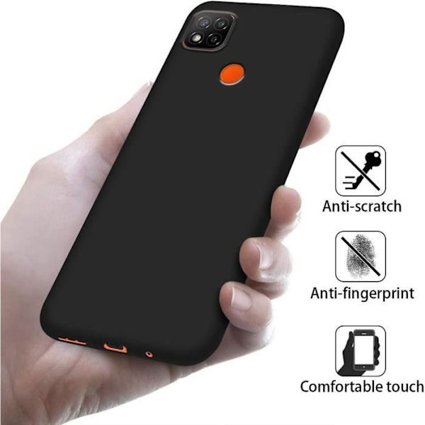 Fodral för Redmi 9C svart silikon och 2 skärmhärdat glas + 2 bakre kameraskydd Svart, klar