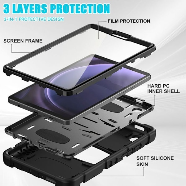 Cover til Samsung Galaxy Tab A9 (8,7 Tommer) Hel beskyttelse mod stød Hybrid med støtte - Sort Svart