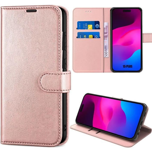Fodral för iPhone 15 Plus, Anti-skrapkortshållare 360 graders skydd Rosa