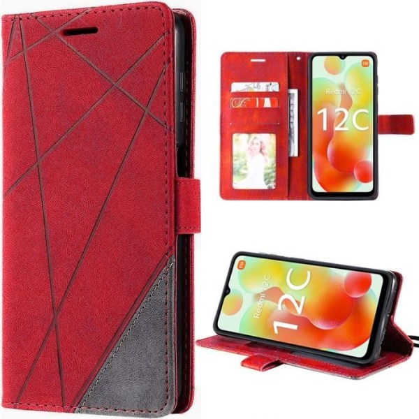 Skal för Xiaomi Redmi 12C/11A - E.F.Connection - Retro Stötsäker - PU Läder - Stöd - Röd Röd