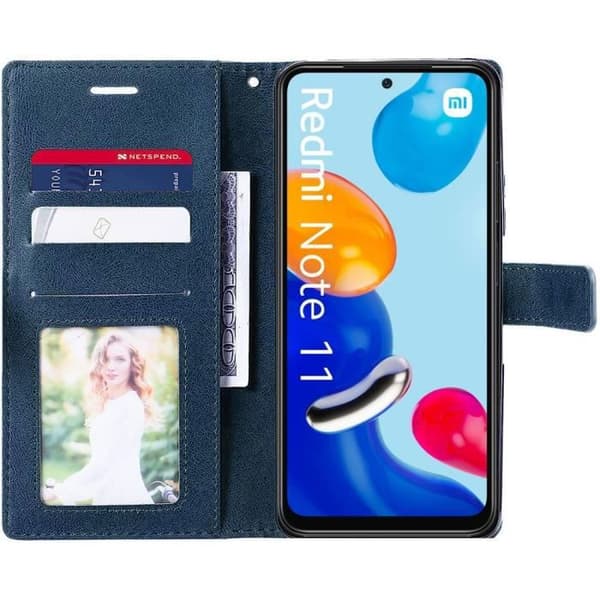 Coque - Xiaomi - Redmi Note 11 - Mörkblå - Läderliknande - Videostöd marinblå