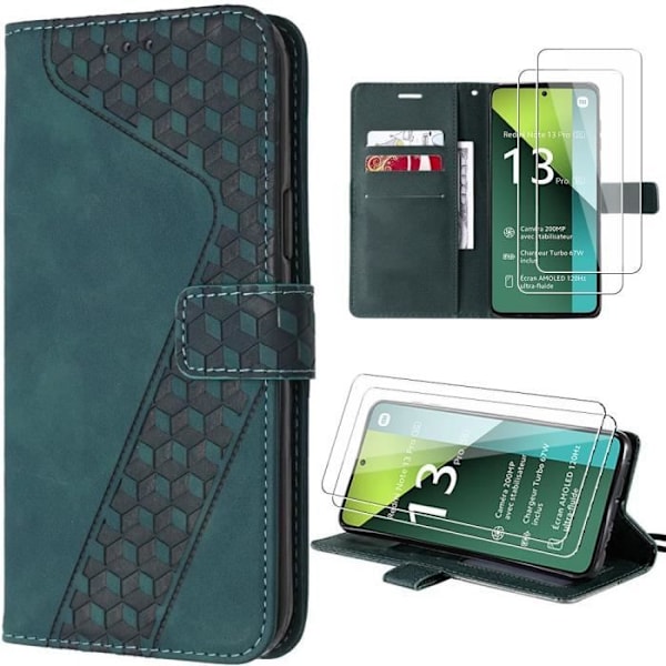 Coque - Xiaomi - Redmi Note 13 Pro 5G - Mörkgrön - Lädereffekt - Pr präglad skydd Nattgrönt
