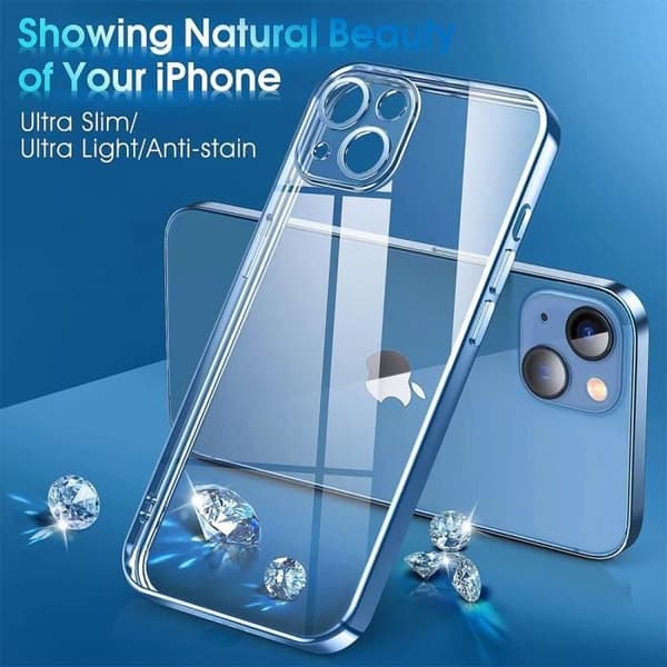 Coque - E.F.CONNECTION - för iPhone 14 - Mjuk - Transparent med Blå Kant Blå