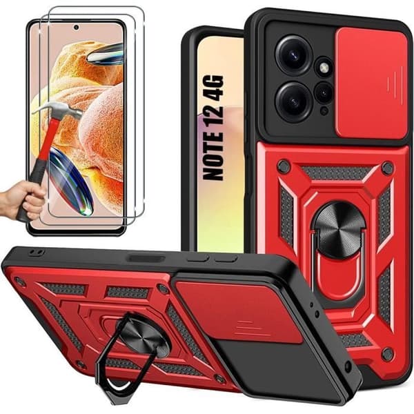 Coque - Xiaomi - Redmi Note 12 - Röd - Stötresistent - 2 Härdat Glas Röd