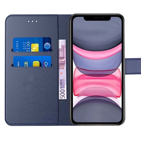 Coque + 2 Glaser Belagt til iPhone 11, Stødabsorberende Syntetisk Læder Mørkeblå marinblå