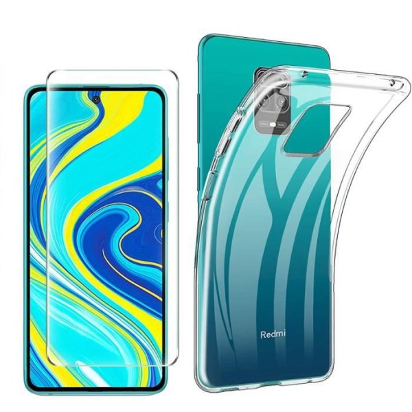 Fodral till Xiaomi Redmi Note 9S [mjukt, reptåligt] + härdat glas [9H, bubbelfritt, ultrahög känslighet], transparent Gennemsigtig