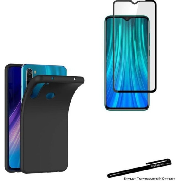 Hærdet glas til Xiaomi Redmi note 8 sorte kanter og blød beskyttende skal Sort med Stylus Toproduits®