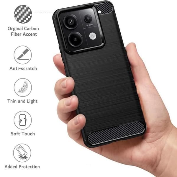 Coque - E.F.CONNECTION - för Xiaomi Redmi Note 13 Pro 5G - Kolfiberlook - Stötsäker - Elegant Svart