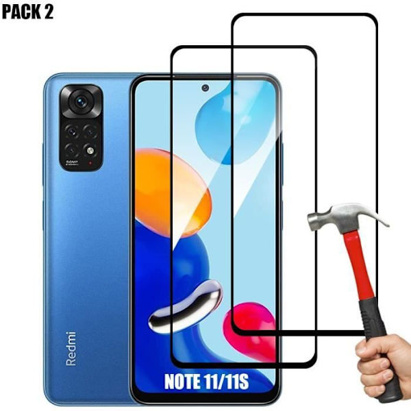 Pack-2 helt härdat glas för Xiaomi Redmi Note 11-11S - Stötsäkert skärmskydd Transparent med svart kant