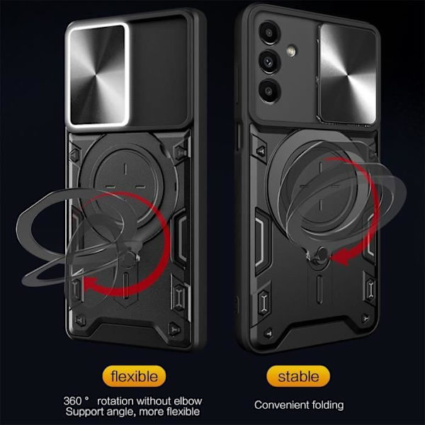 Coque - Xiaomi - Redmi Note 13 Pro+ 5G - Svart - Rotating Stöd - 2 Härdat Glas Svart