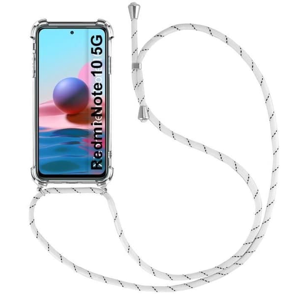Skyddsskal - E.F.CONNECTION - Redmi Note 10 5G - Flexibelt TPU - Vitt snöre - Stötdämpande Transparent-Vit