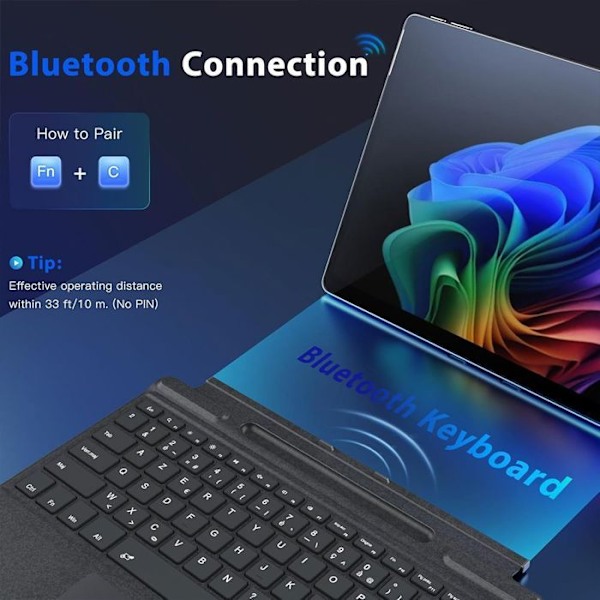 Tangentbord för Microsoft Surface Pro 11 / 10 / X / 9 / 8, AZERTY Bluetooth med belysning och pekplatta