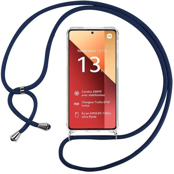 Coque för Xiaomi Redmi Note 13 Pro 4G - Antichock Silikon - Transparent - Justerbar Blå Navy Transparent, Blå Marin