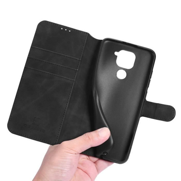 Fodral - Xiaomi - Redmi Note 9 - Premium läder - Horisontellt stöd - Magnetlås Svart