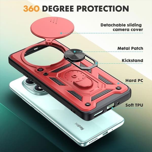 Fodral för Xiaomi Redmi Note 15 Pro Plus 5G - Stötresistent med Ring och Kameraskydd - Röd Röd