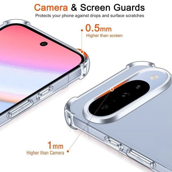 Skal för Google Pixel 10, Slim Silikon Anti-Rip Transparent med Silverstöd Argenté, Transparent