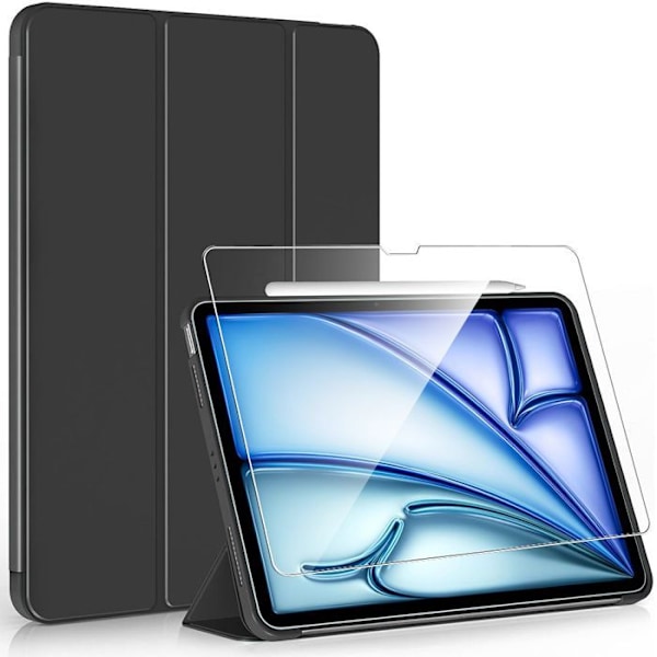 Coque + Härdat Glas - iPad Air 13 Tum - Stötsäker Skydd - Fällbart Stöd - Svart Svart