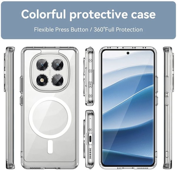 Skydd för Xiaomi Redmi Note 14 Pro 5G (inte för 4G), med Magnetisk Cirkel - E.F.Connection® Transparent
