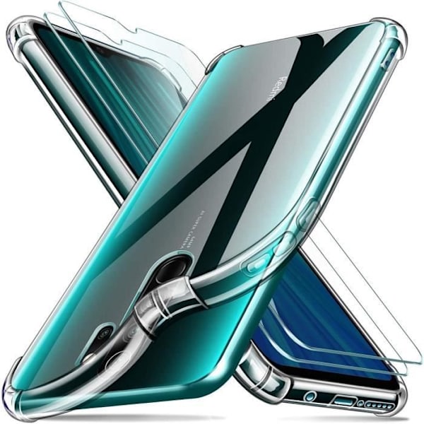 Blødt beskyttelsescover til Redmi Note 8 Pro med forstærket silikonekant og hærdet glas Transparent